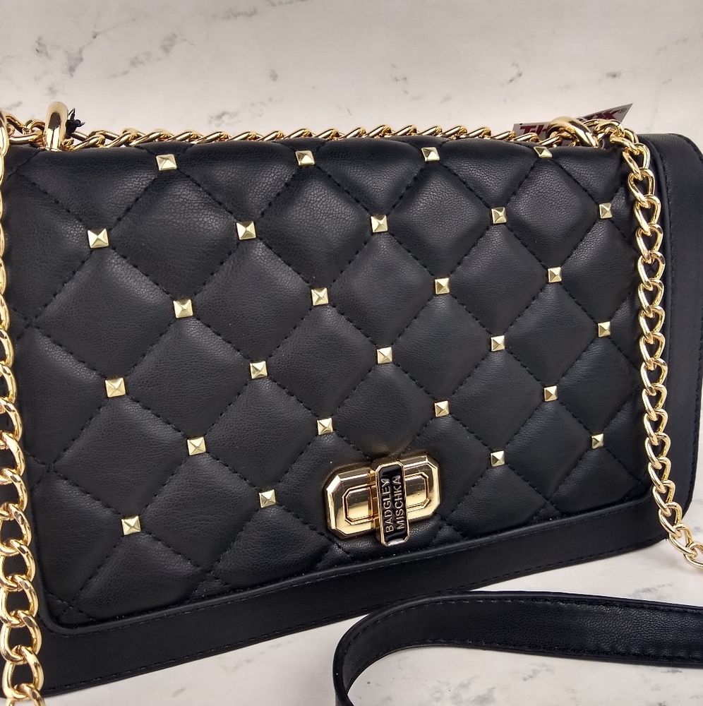 NEW Badgley Mischka Quilted Square Stud Crossbody - Picture 5 of 7